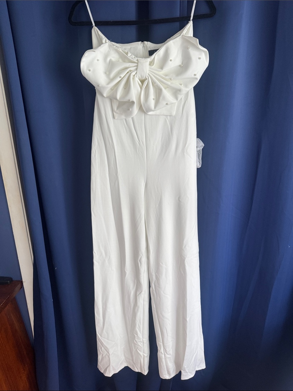 Lulu's White Strapless Bow-Front Wide-Leg Jumpsuit